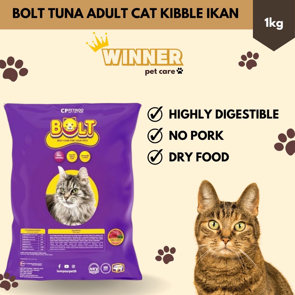 Bolt Tuna Adult Cat Food Kibble Ikan Repack 1kg