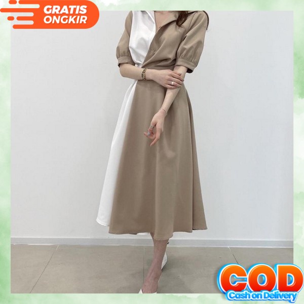 Dress Wanita Kekinian Party Dress Polos Gaun Pesta Remaja Perempuan Kondangan Cewek Korean Style Dre