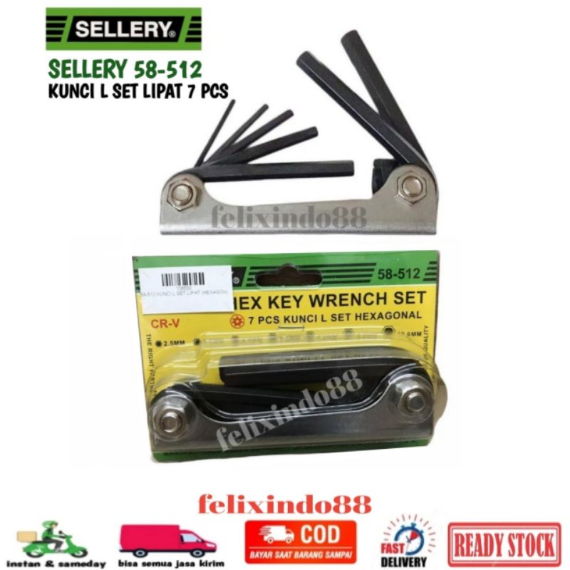 KUNCI L SET LIPAT 7 PCS SELLERY 58-512 ORIGINAL HEX KEY KUNCI LIPAT
