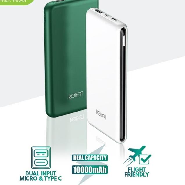 PowerBank ROBOT 10000mah RT180 Dual Input Port Type C & Micro USB Ori - White