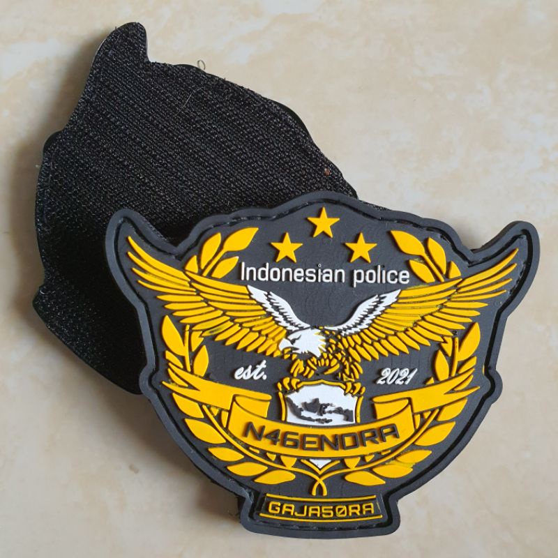 patch rubber logo indonesian police nagendra gajasora / polisi / polri / tempelan emblem karet velcro