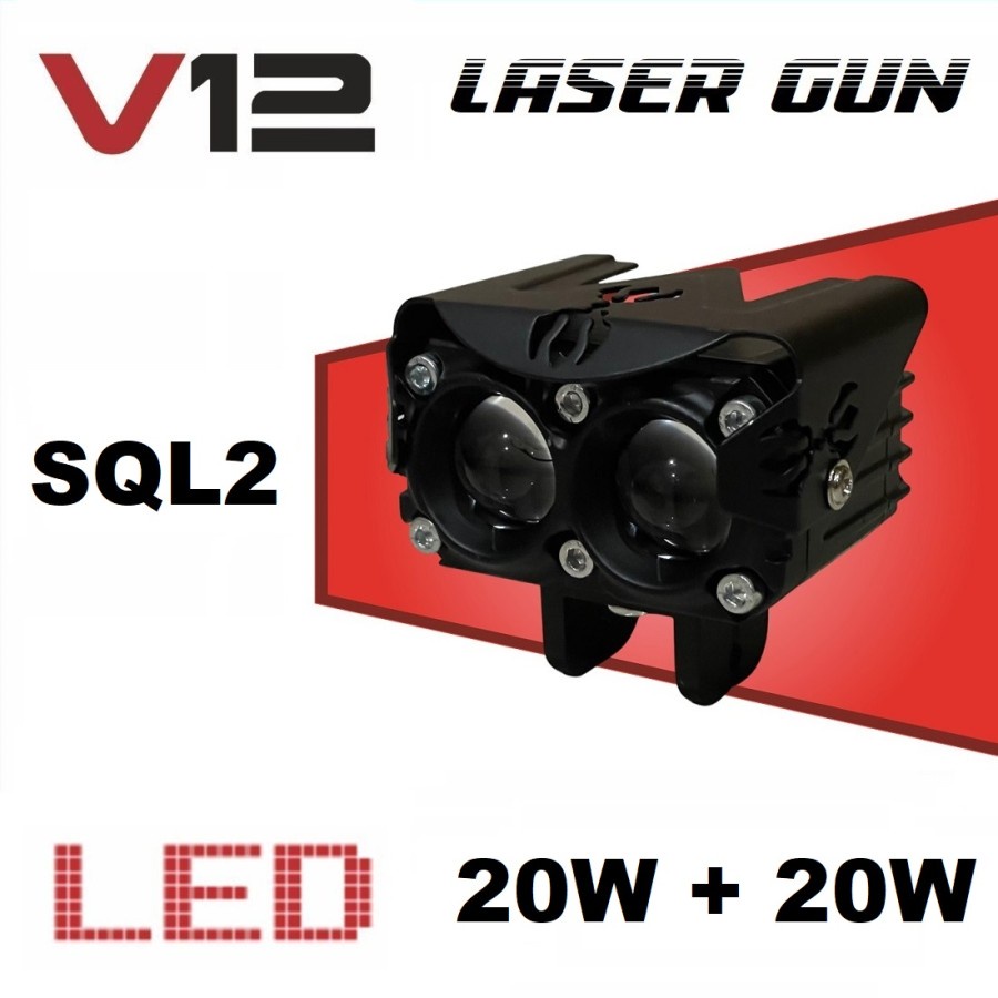 Lampu Tembak Sorot LED Laser Gun V12 SQL2 SQL 2 Mata Motor Mobil D2 - SQL2 V12, Putih + Kuning