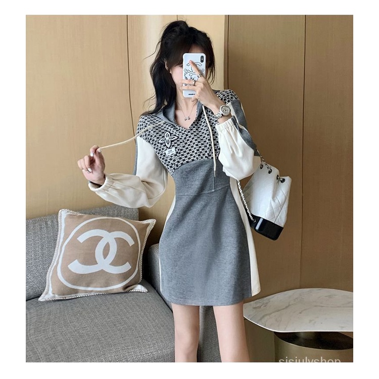 #Sisjuly# Gaun angin dupa kecil wanita gaun bodysuit melangsingkan pinggang musim gugur wanita