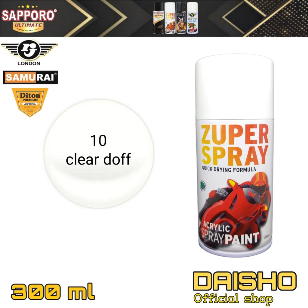 pilox pilok clear doff 300ml zuper spray cat semprot spray paint untuk body motor mobil velg helm kayu besi plastik