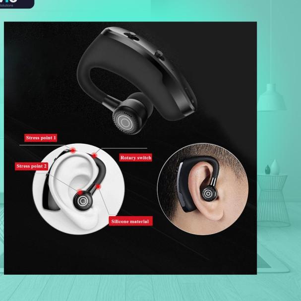 Headset Bluetooth voyager V9 Wireless Hands-free Earphone Mic Control - Black wt Pouch