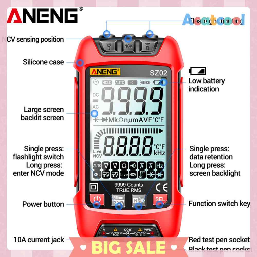 Multimeter Digital 9999 Hitungan Kapasitansi Auto Range True RMS NCV LED LCD