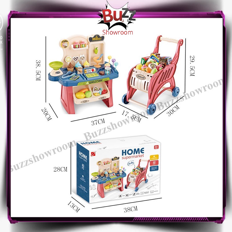 Home Supermarket Trolley Playset Mainan Kasir Anak Cash Register Troli