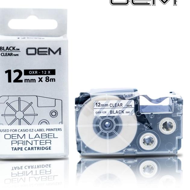OEM TAPE EZ LABEL CASIO 12MM BLACK INK CLEAR (OXR-12X)