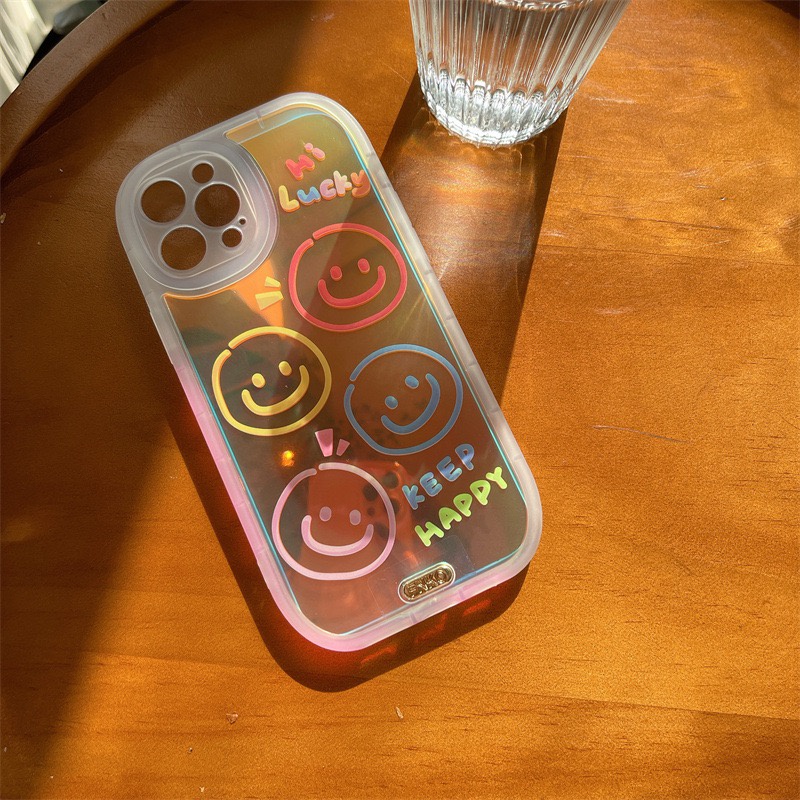 Casing Hologram iPhone Case Smiley Transparan Gradient TPU Smile Korean