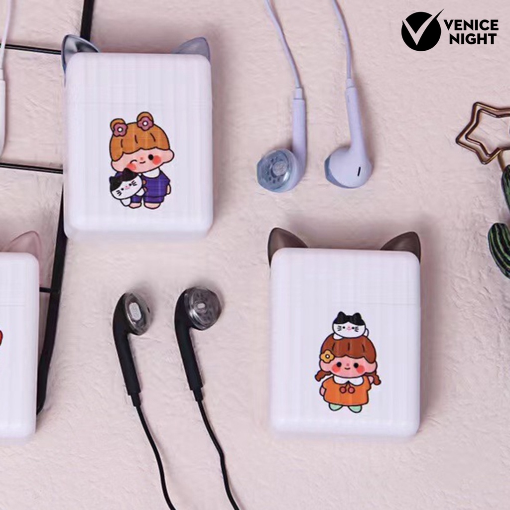 (VNEP) (Berkabel) Earphone Stereo Suara Jernih Kualitas Tinggi 3.5mm Kartun Kucing Headset Musik Earbud Aksesoris Ponsel