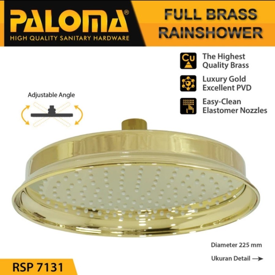 RAIN SHOWER PALOMA RSP 7131 8" GOLD EMAS KEPALA SHOWER MANDI BRASS