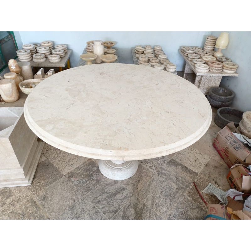 Meja Makan Bulat Marmer Putih