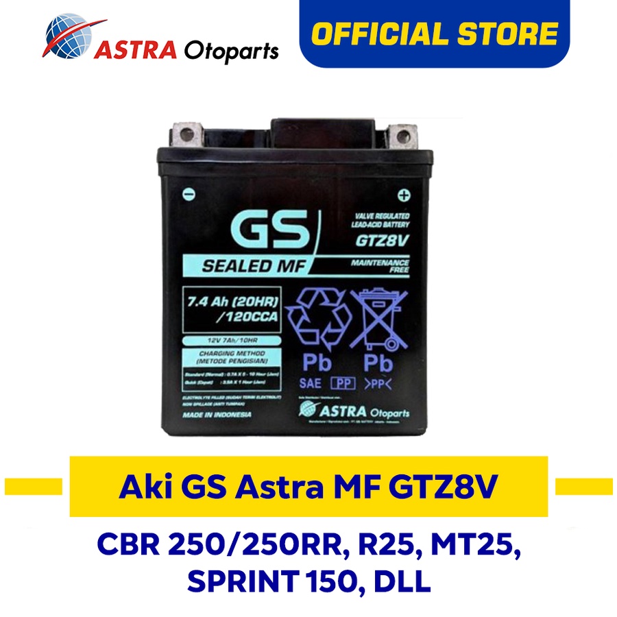 GS ASTRA AKI GTZ-8V untuk motor Yamaha R25, Honda CBR 250, Kawasaki KLX 150 dan Vespa Sprint 150