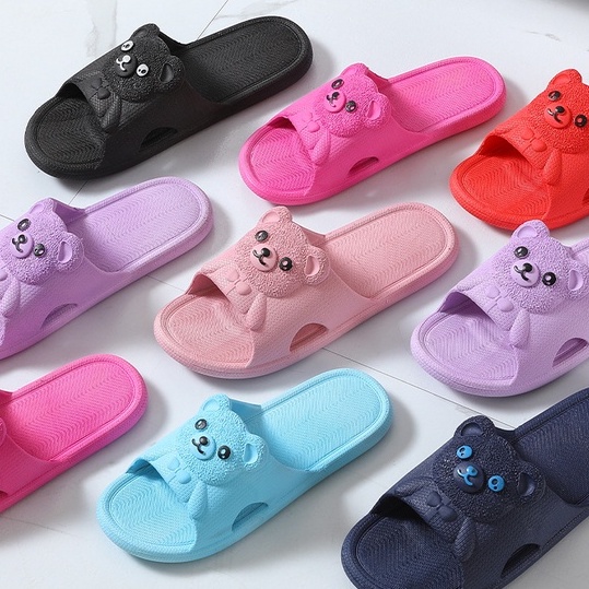 BV.ID SD839 Sandal Slop Tapak Karet Tebal Karakter Bear Slip On Sendal Rumah Karet Korea