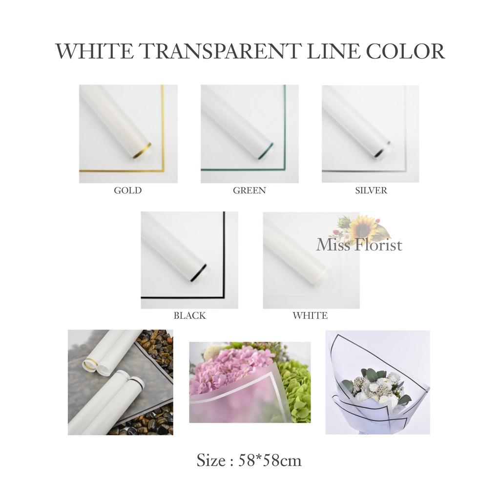 

[5 PCS] 021.FLOWER WRAPPING WHITE TRANSPARENT LINE COLOR KERTAS BUKET PEMBUNGKUS BUNGA (ECER)