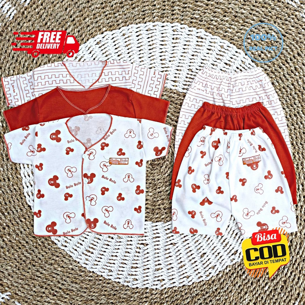 SALE 7.7 - 18 PCS Baju Bayi Celana Bayi Baru Lahir Newborn Bolo-Bolo Serian MERAH BATA