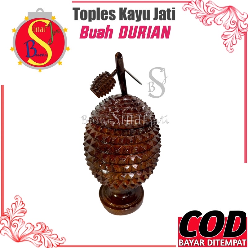 Toples Kayu Jati Bentuk Buah Durian - Toples Kayu Jati - Toples Tempat Permen - Toples Tempat Kue Ke