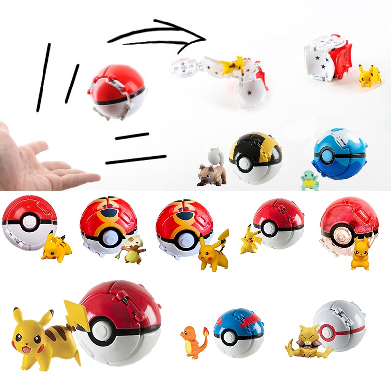 Mainan Model Action Figure Bola Poke Menawan Dengan Pikachu Charmander Litten Rockruff Untuk Anak Dan Dewasa