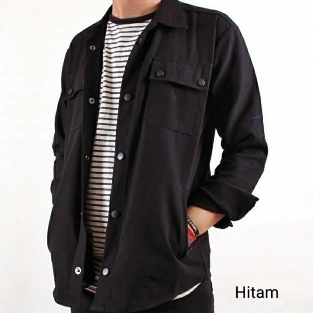 jaket semi parka pria kemeja semi parka jaket kanvas jaket casual - Hitam, Semi Parka M