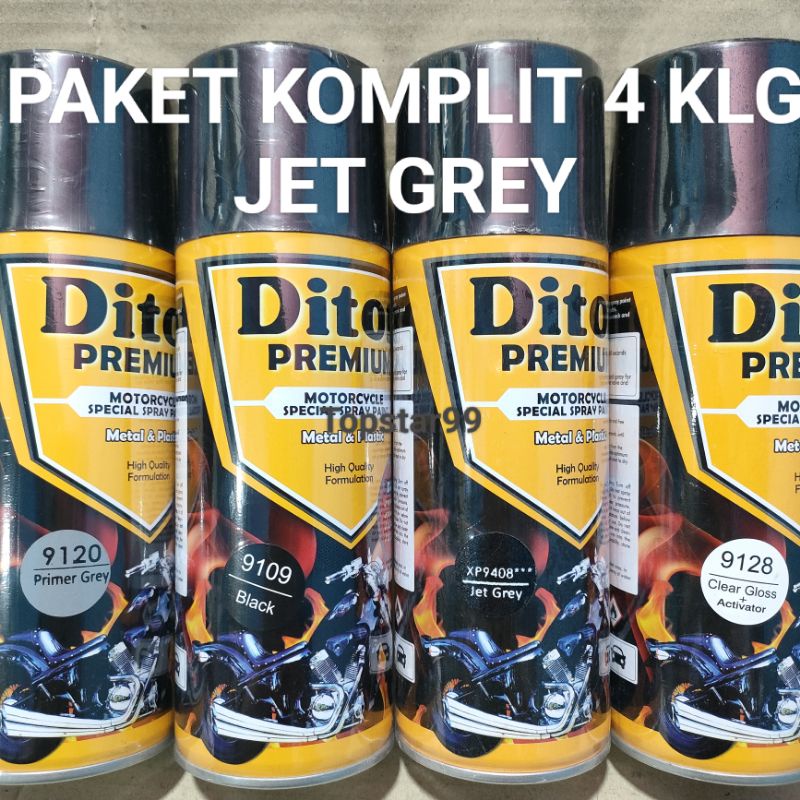 Pilok Cat Diton Premium Paket Lengkap 4 Kaleng Jet Grey Abu Abu Xirallic Xiralic 9408 Primer Grey 9120 Black 9109 Clear Gloss 9128 400cc Pilox Paketan Cat Semprot Special Spray Paint