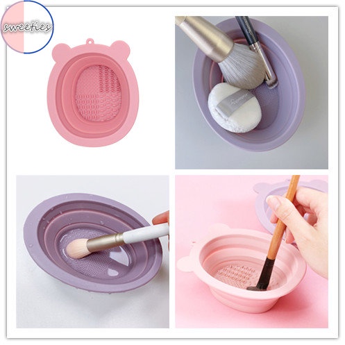 1pc Mangkuk Pembersih Brush Kosmetik / makeup Lipat Bahan Silikon