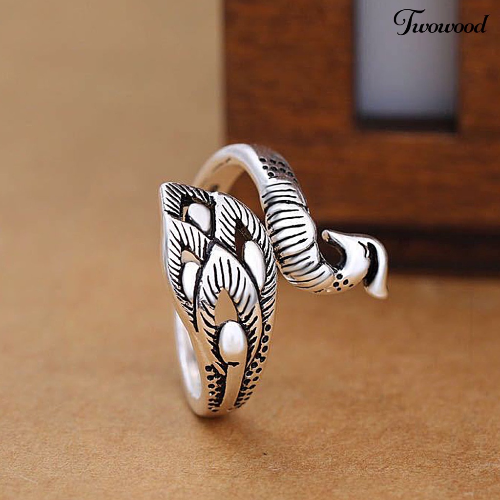 Cincin Model Terbuka Adjustable Desain Merak Warna Silver Gaya Retro