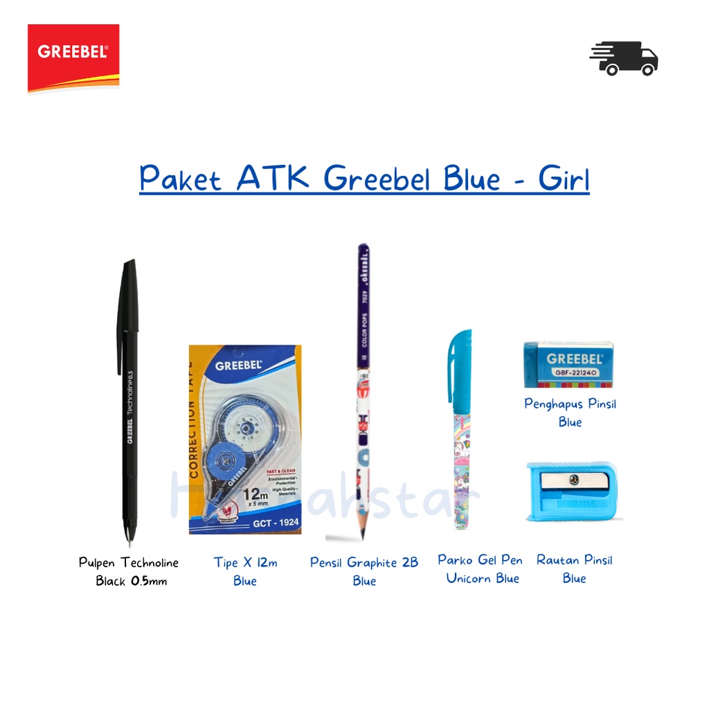 

Paket Alat Tulis / Stationery Set Anak Greebel Murah Berkualitas Bisa Pilih Perdasarkan Warna Merah / pink, biru, kuning, hijau