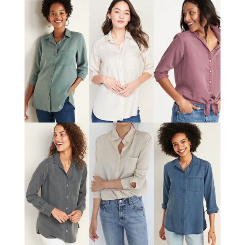 Old Navy's Faded-Wash Tencel Shirt / kemeja wanita lengan panjang