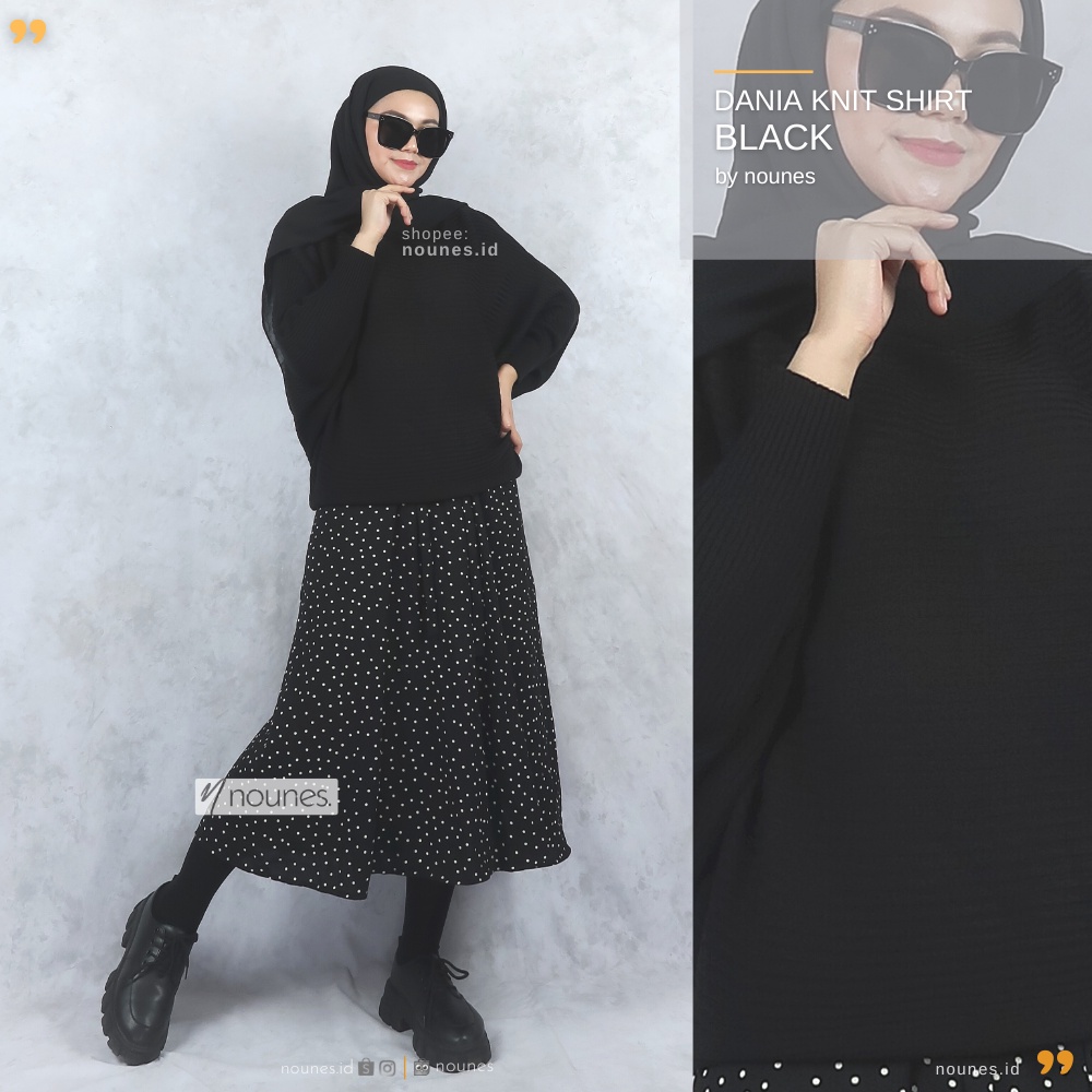 Nounes Dania Knit Shirt Batwing Oversized Lengan Balon All Size Fit to Jumbo