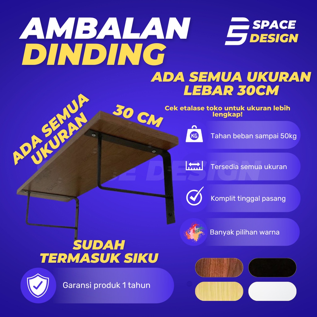 Rak Dinding Minimalis Ambalan SIKU BESI Hiasan Papan Hambalan Kayu Laci Melayang Dinding Ukuran 50cm