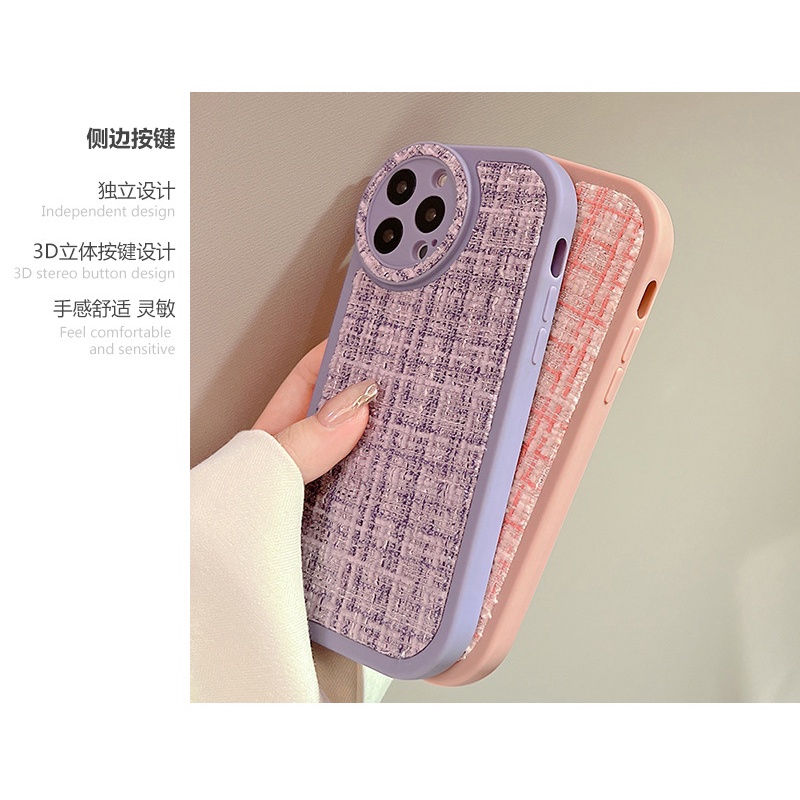 IPHONE Ins Simple Pink Ungu Kain Flanel Silikon Case Untuk Iphone14 11 12 13 PRO MAX Casing Cover Pelindung AT0203