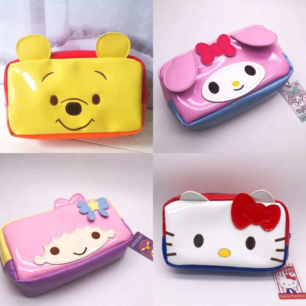 Pouch kosmetik pencil case serbaguna hello kitty melody cinnamoroll badtzmaru kuromi pompompurin pooh ariel stitch