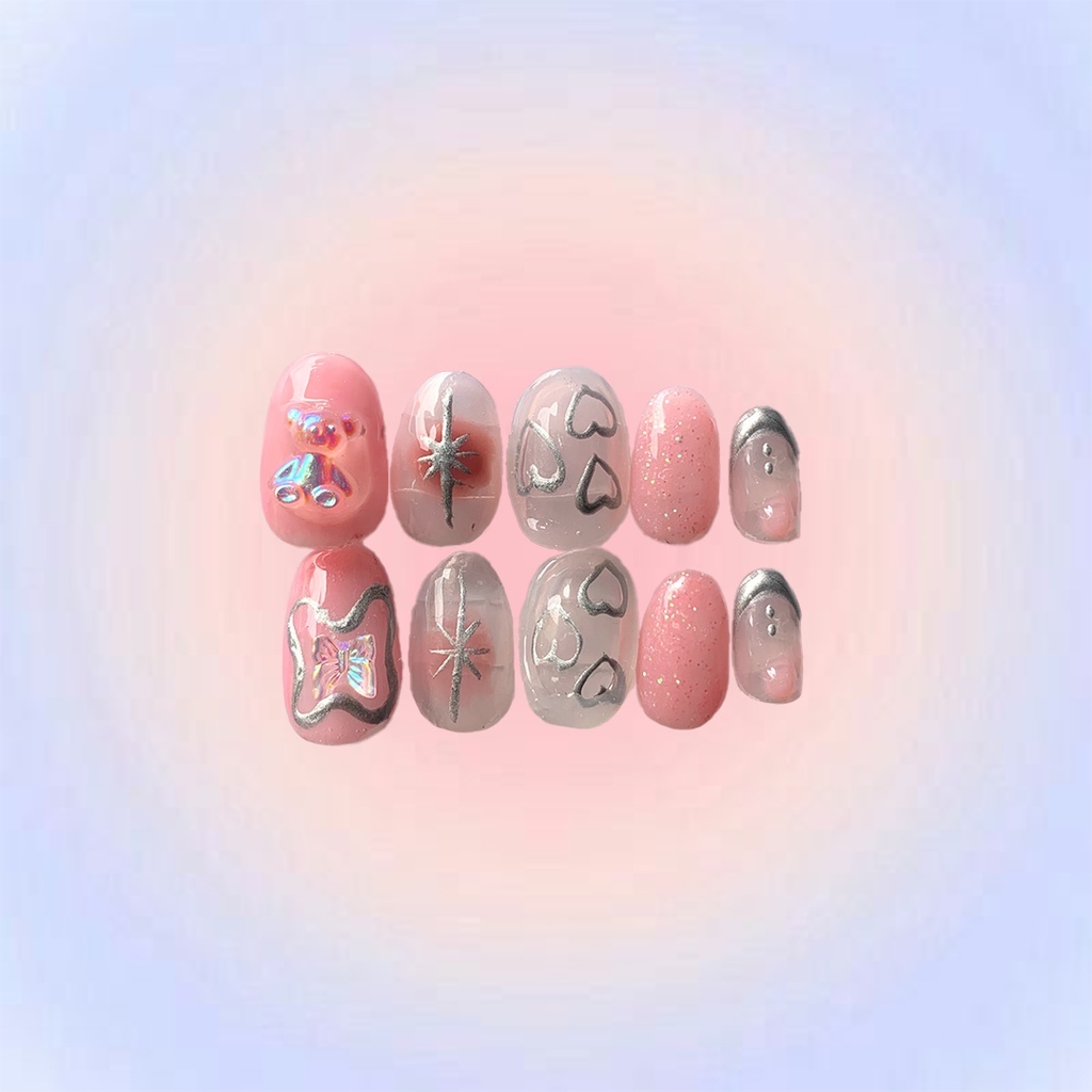 Pink custom fake nails -fake nails custom