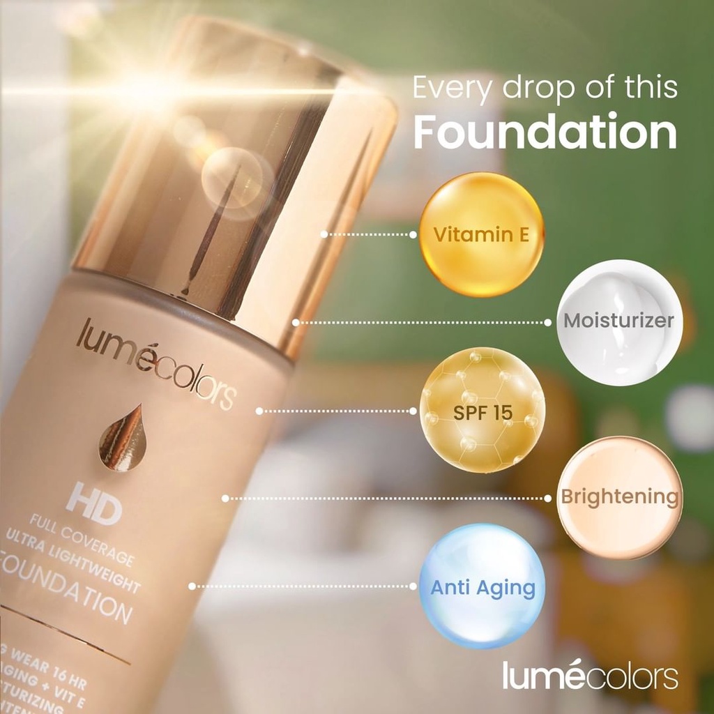 Lumecolors HD Full Coverage Ultra Lightweight Foundation - 10ml &amp; 30ml | Tahan Hingga 16 Jam