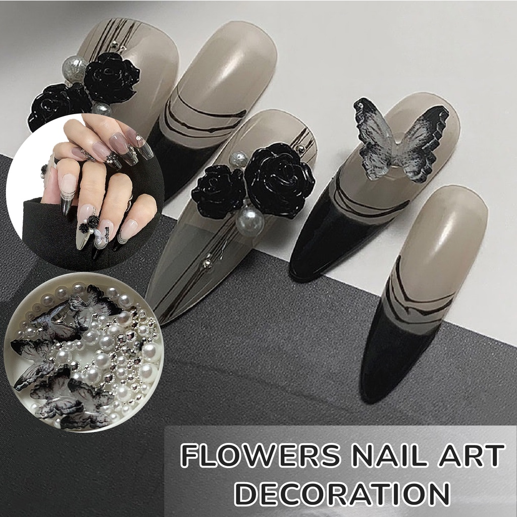 【 COD 】Hiasan Kuku 3d Bentuk Bunga+Mutiara+Butterfly Nail/Accessories Mix Kuku Bunga &amp; Caviar Untuk nail Art