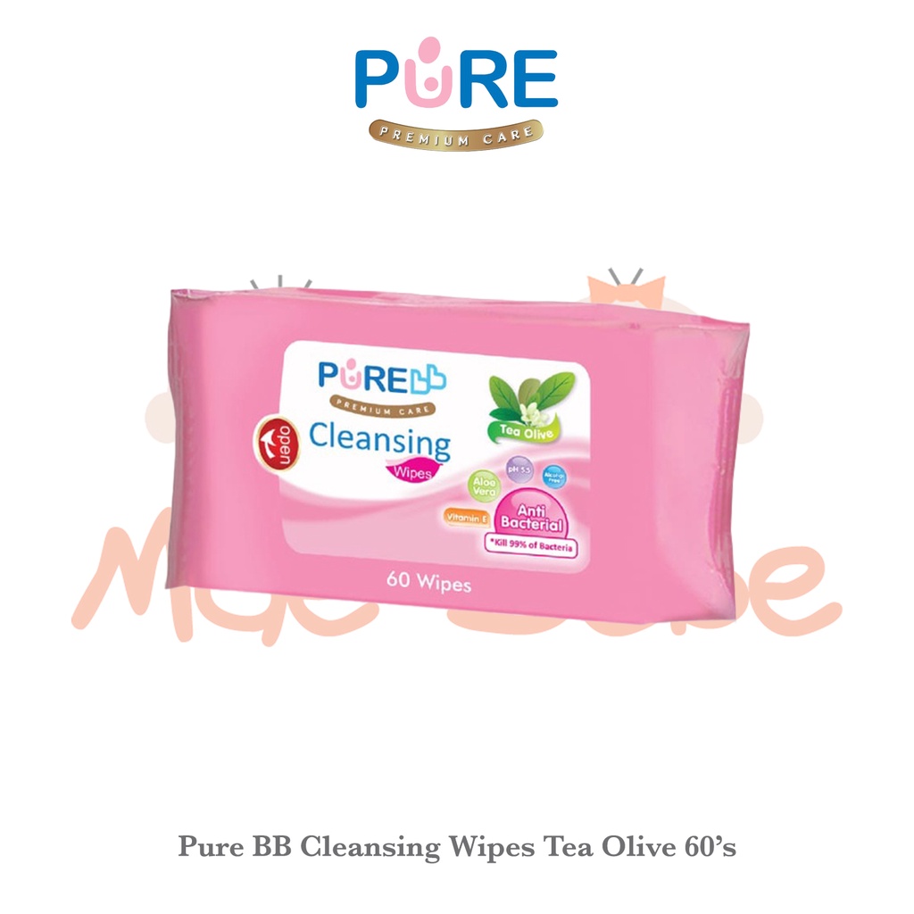 Pure BB Cleansing Wipes Tissue Basah Bayi Tea Olive 60 Sheets