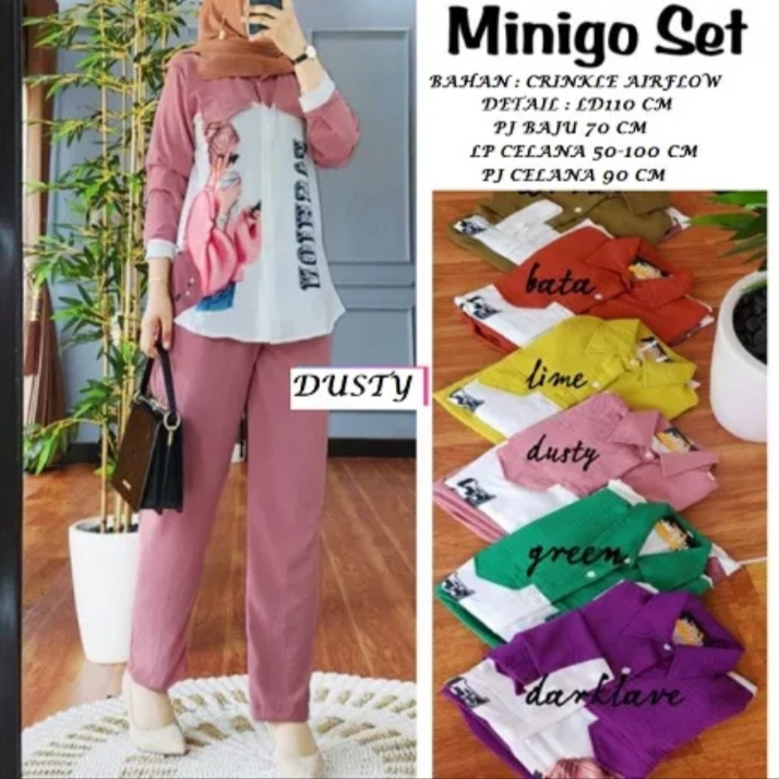 Minigo set setelan sablon bahan cringkel /COD