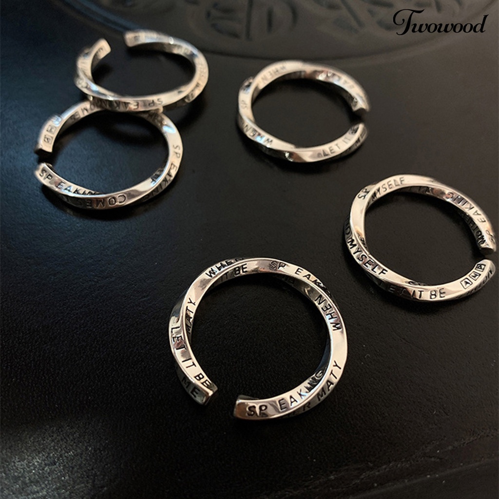 1 Pc Cincin Bahan Tembaga Motif Tulisan Inggris Untuk Wanita