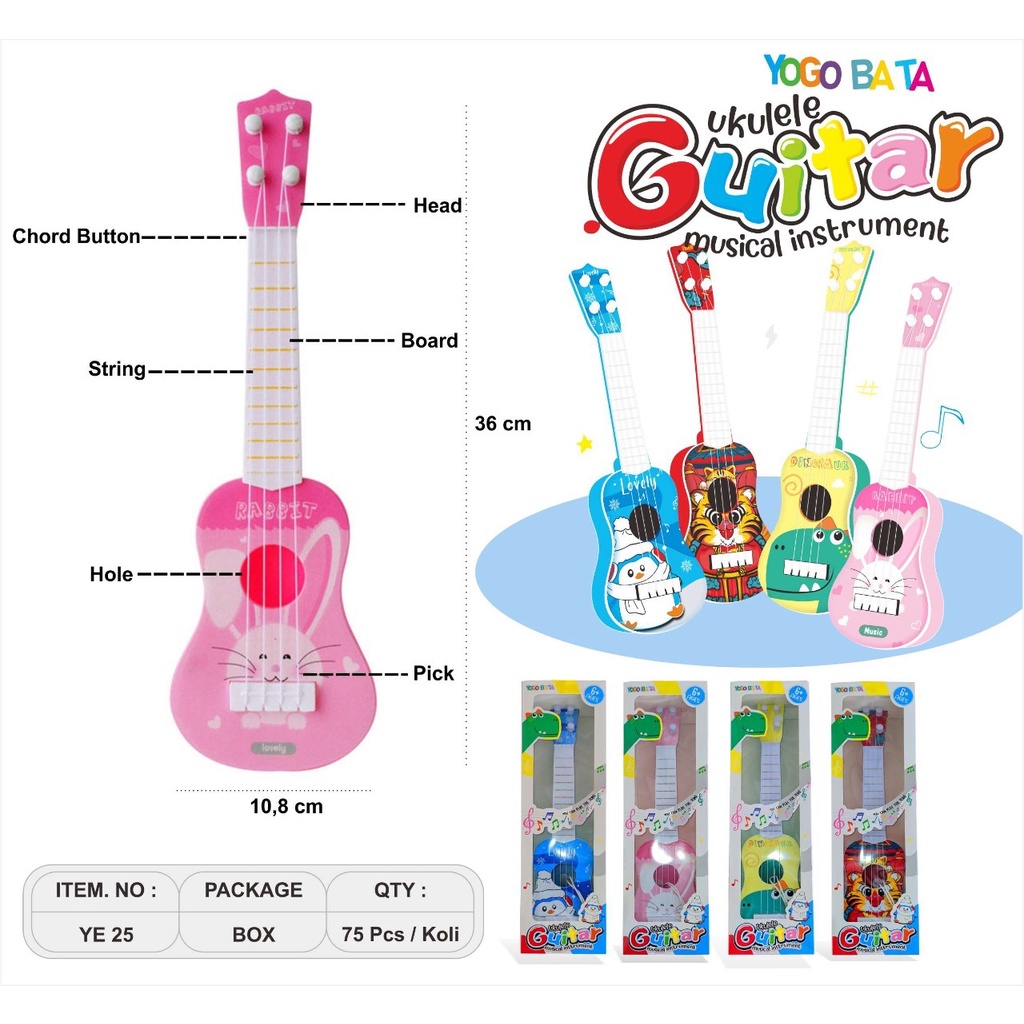 YE 25 MAINAN GUITAR UKULELE YOGO BATA KEMASAN DUS / MAINAN GITAR PETIK MUSICAL INSTRUMENT HARGA SATUAN
