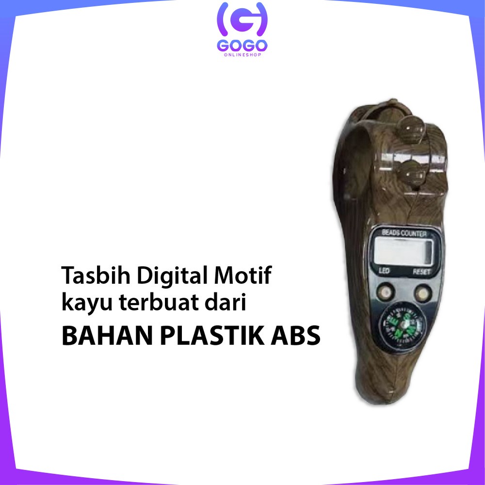 GOGO-C582 Tasbih Digital Motif Kayu Led + Kompas / Tasbih Kayu Alat Hitung Tahlil Finger Counter Compas / Muslim Tasbih