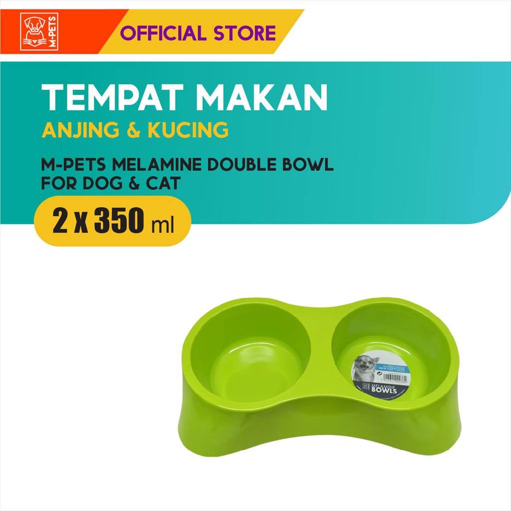 M-Pets Melamine Double Bowl 2x350 ml / Tempat Makan Anjing Kucing