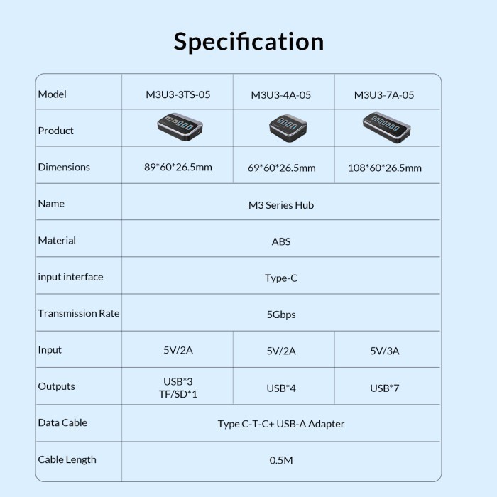 Type-c usb-A to Usb A 3.2 hub orico 7 port 1m cable 5Gbps with pd m3u3-7a-10 - Terminal usb3.2 7 slot