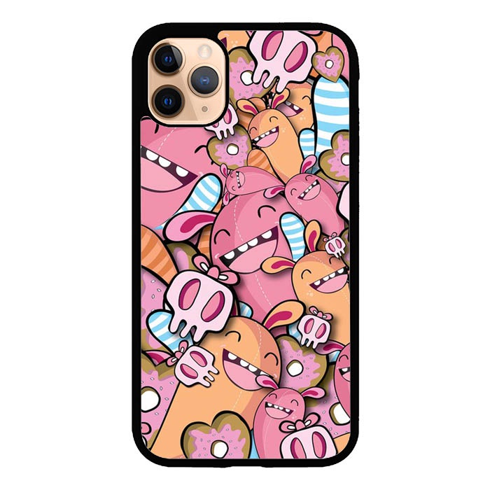 Casing Case iPhone 11 X XR XS Max 7 8 Plus Doodle Pink Kawaii P0045