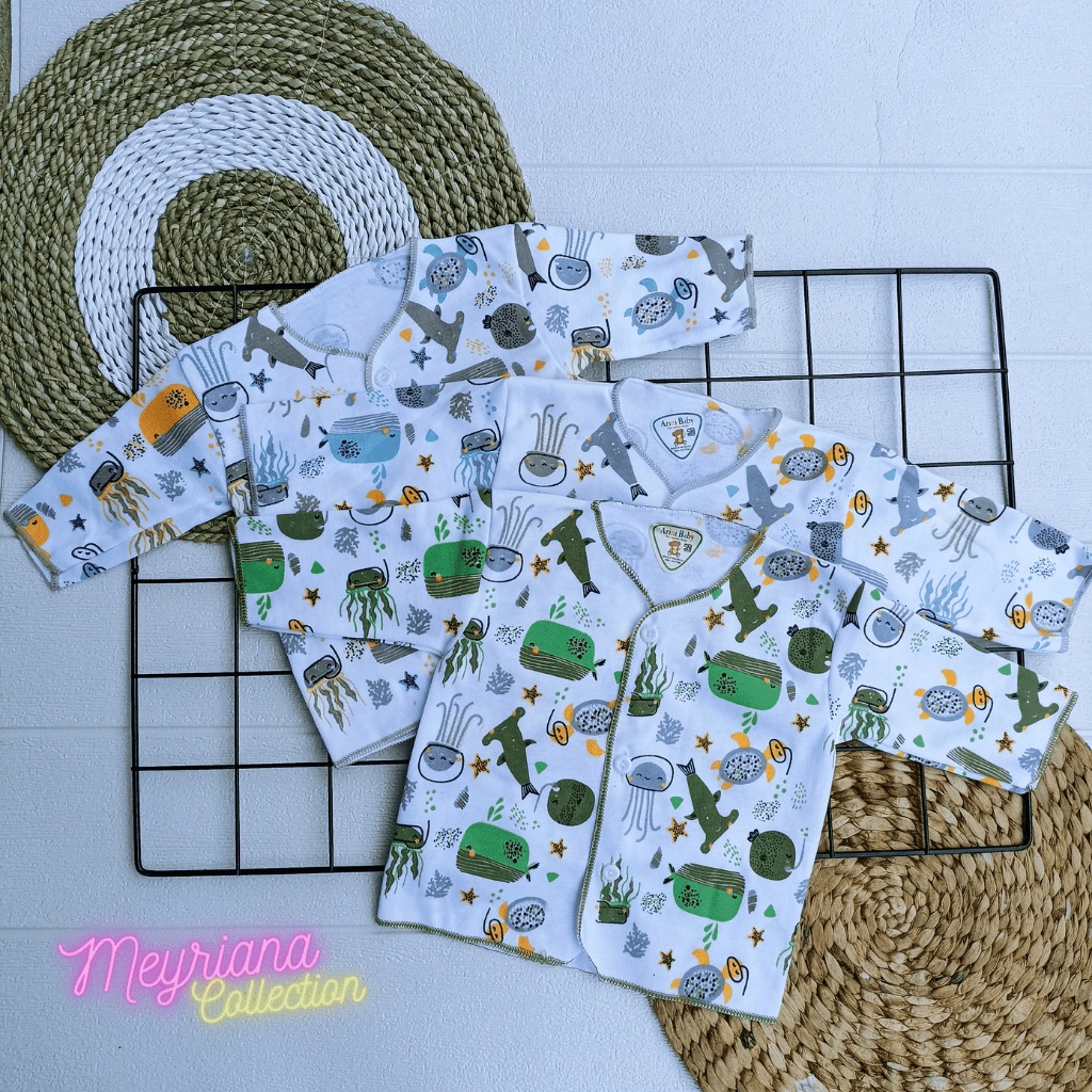 3 PCS Baju Bayi Baru Lahir Lengan Panjang Tema Ocean Kulitas Premium SNI Meyriana Collection