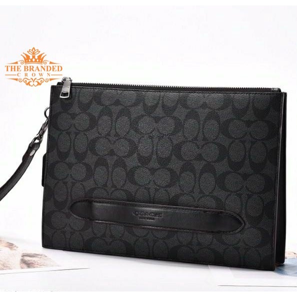 Clutch Pria Tas Coach 73148 Pvc With Leather Black Men'S Large Clutch Bag Handbag