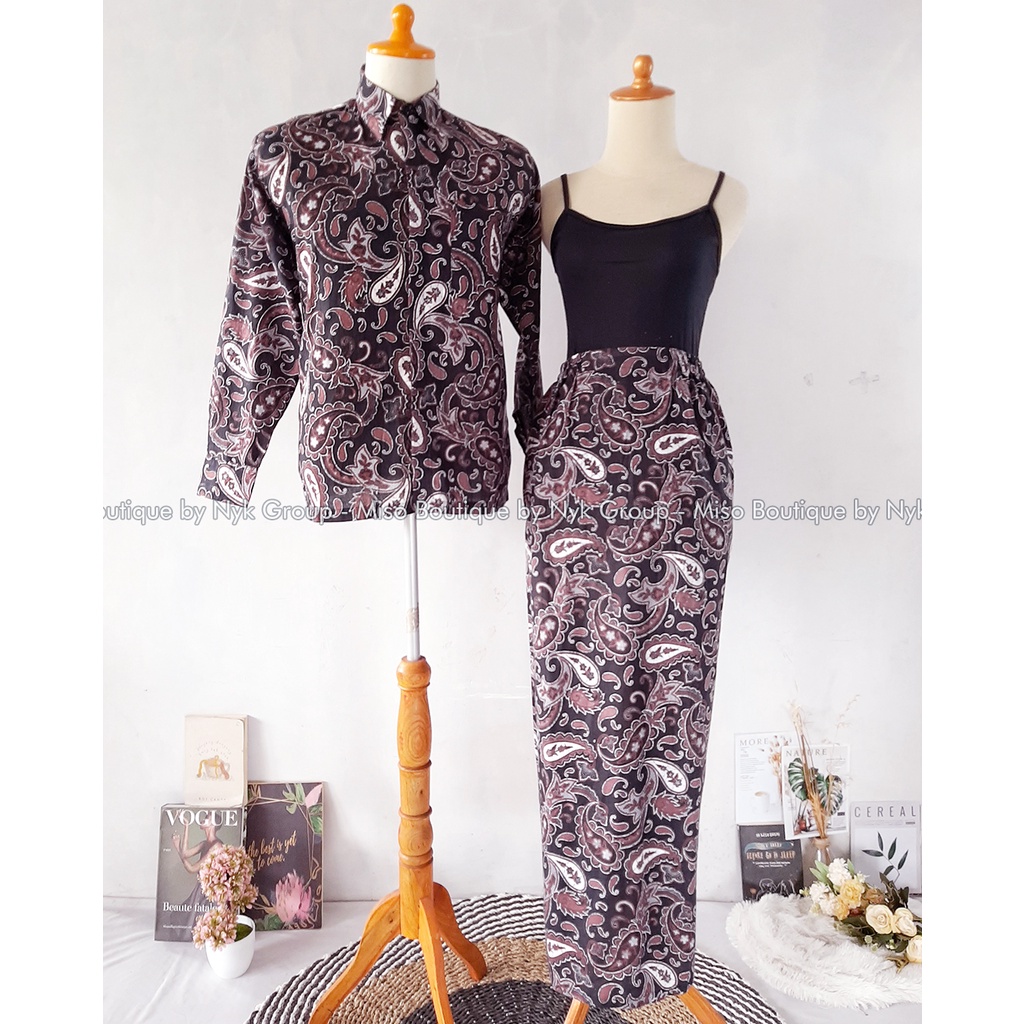 MISO BUTIK - Kemeja Pria dan Rok Span Allsize Keisha - Rok Selendang Batik Modern - Rok Kebaya Wisuda dan Lamaran Katun Prima Halus Adem - Batik Kondangan Seragaman - Rok dan Kemeja Simpe Elegant - Rok Batik Termurah