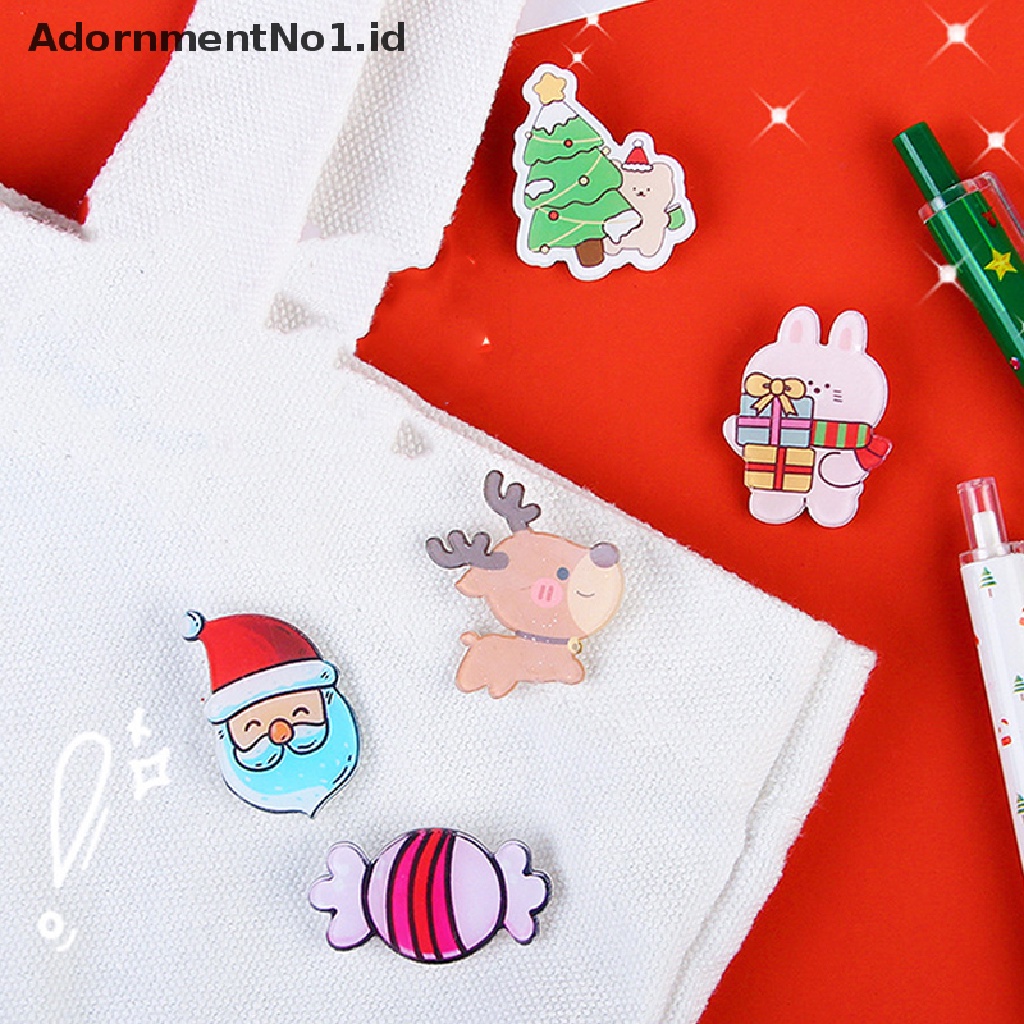 1pc Bros Pin Desain Santa Claus Elk Snowman Pohon Natal Lonceng Bahan Akrilik Untuk Aksesoris