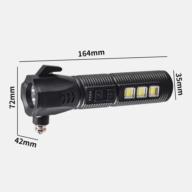 Senter LED Flashlight USB Charger Palu Pengaman Kaca Mobil Multifungsi / Safety Hammer