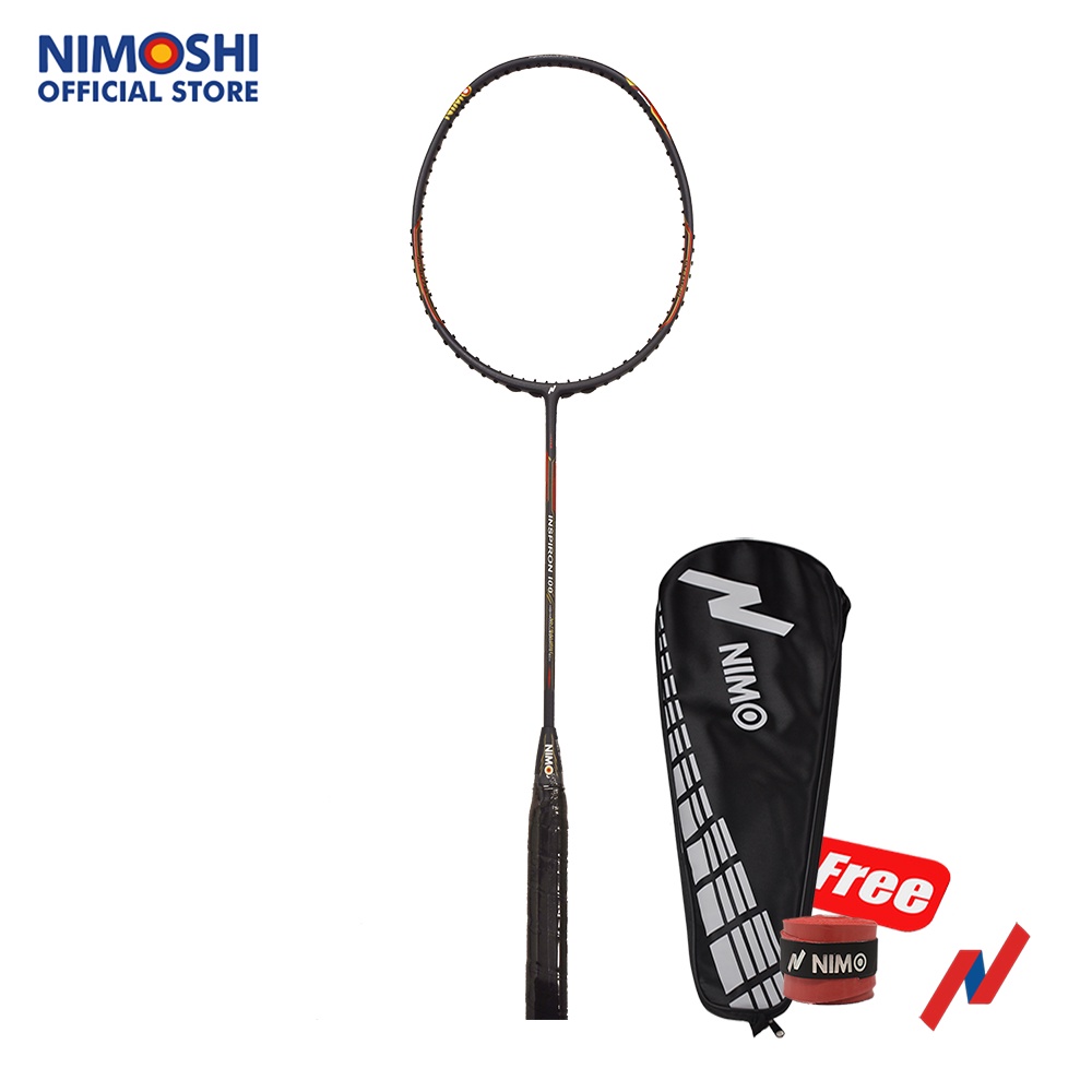 NIMO Raket Badminton INSPIRON 100 Black Orange + FREE Tas & Grip Wave Pattern