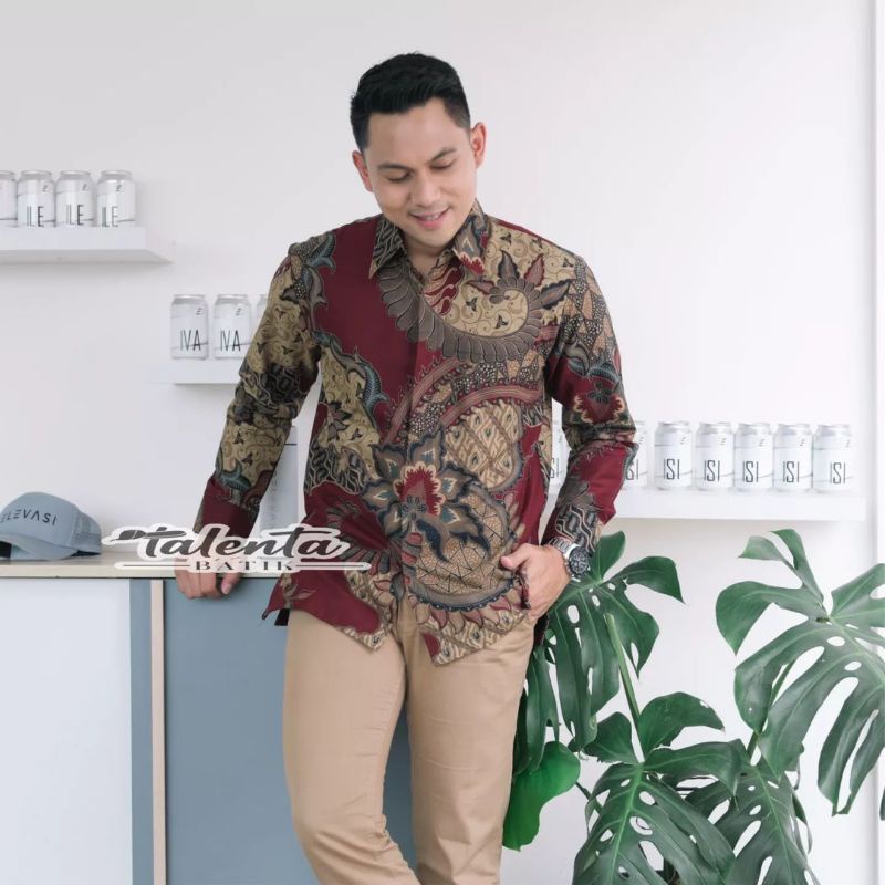 Batik maroon pria lengan panjang
